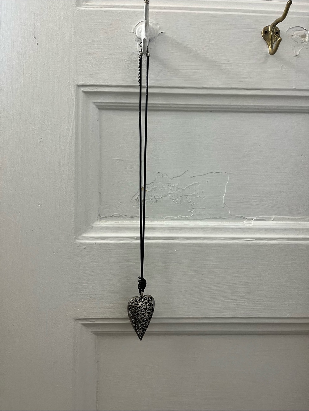 Heart Pendant Necklace - Adjustable Black Cord with Silver Filigree Heart